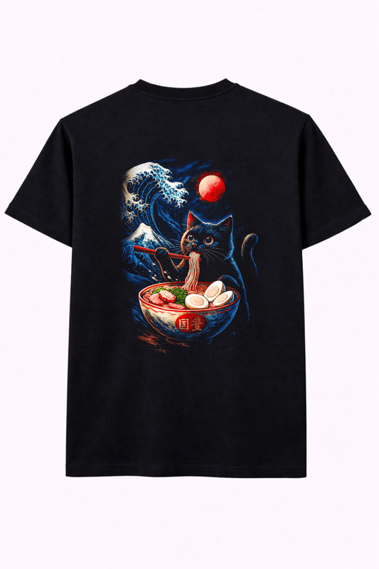 Heavy Cotton Oversized Halftone Lucky Cat With Ramen Tee - Gallagher&Keeney