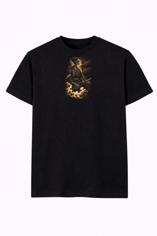Heavy Cotton Oversized Halftone Skull Samurai Tee - Gallagher&Keeney