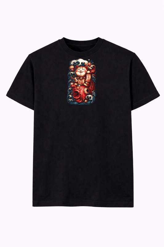 Heavy Cotton Oversized Halftone Lucky Cat With Ramen Tee - Gallagher&Keeney