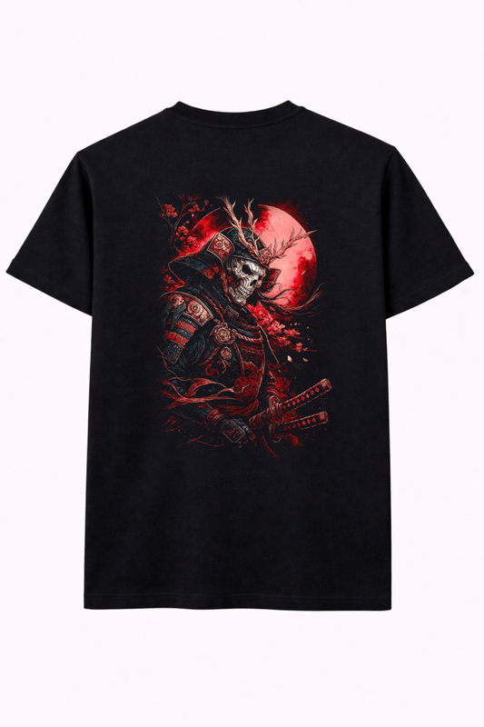 Heavy Cotton Oversized Halftone Skull Samurai Tee - Gallagher&Keeney